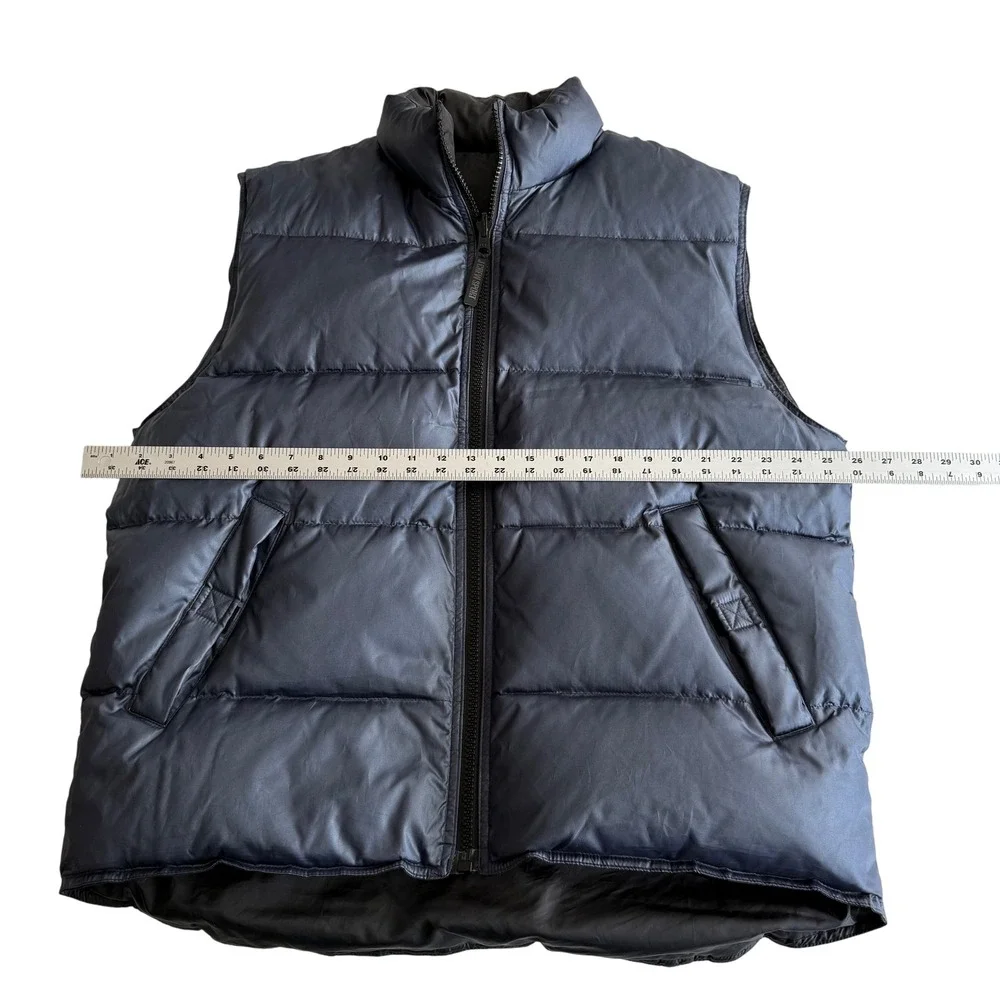 J‎ Crew Sport Goose Down Reversible Shadow Spellout Black Navy Puffer Vest L